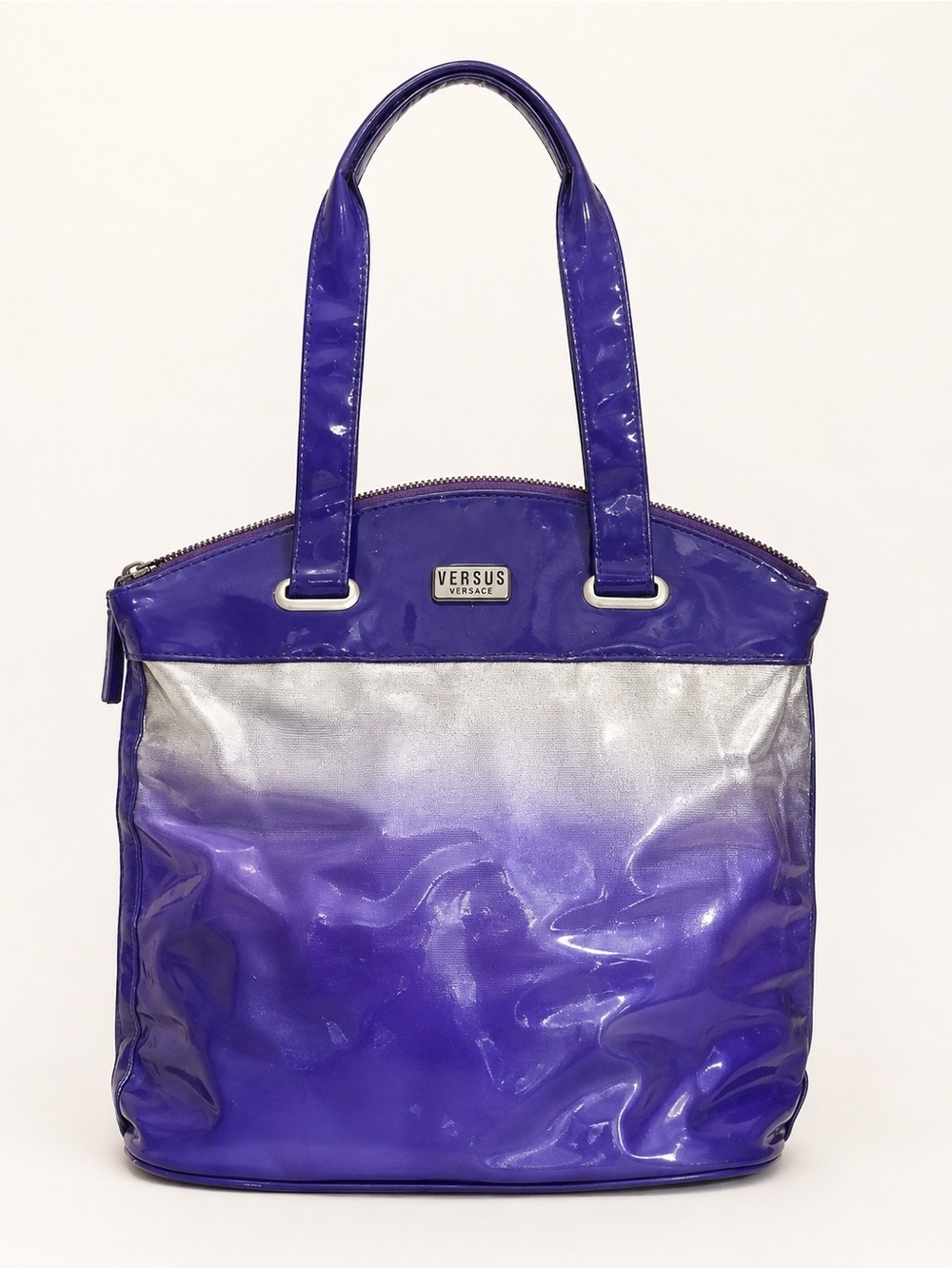 Versus Versace Purple Silver Ombré Patent Vinyl Tote Bag Y2K Designer